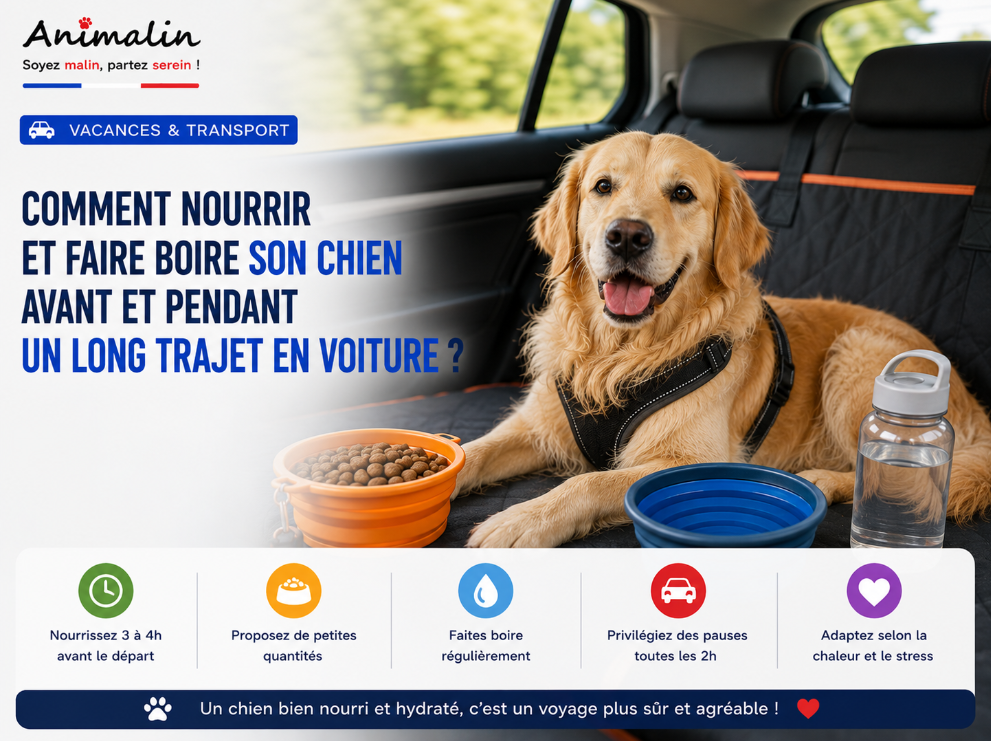 🐶 Comment nourrir et faire boire son chien avant et pendant un long trajet en voiture ?