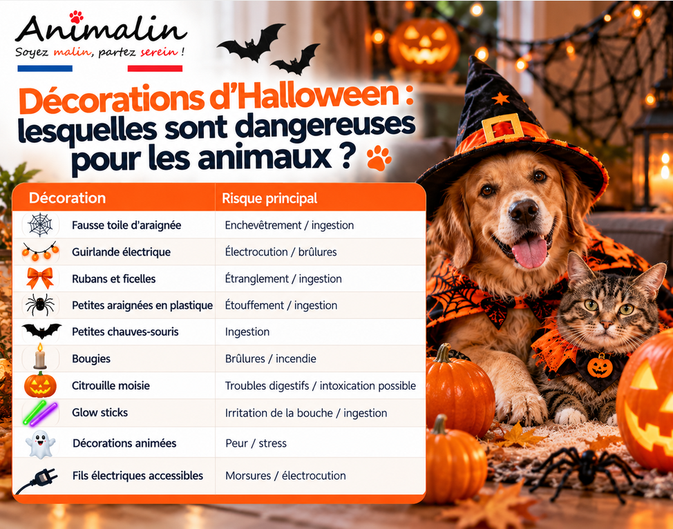 🕸️ Toile d’araignée, guirlandes, petites décorations : lesquelles sont dangereuses pour les animaux ?