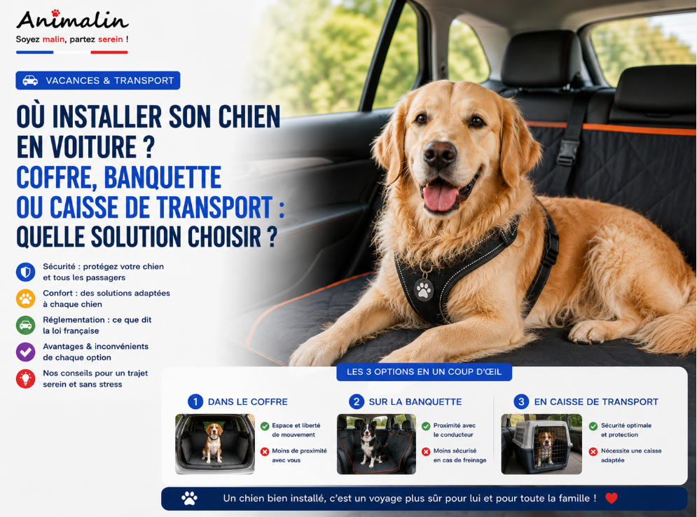 🐶 Où installer son chien en voiture ? Coffre, banquette ou caisse de transport : quelle solution choisir ?