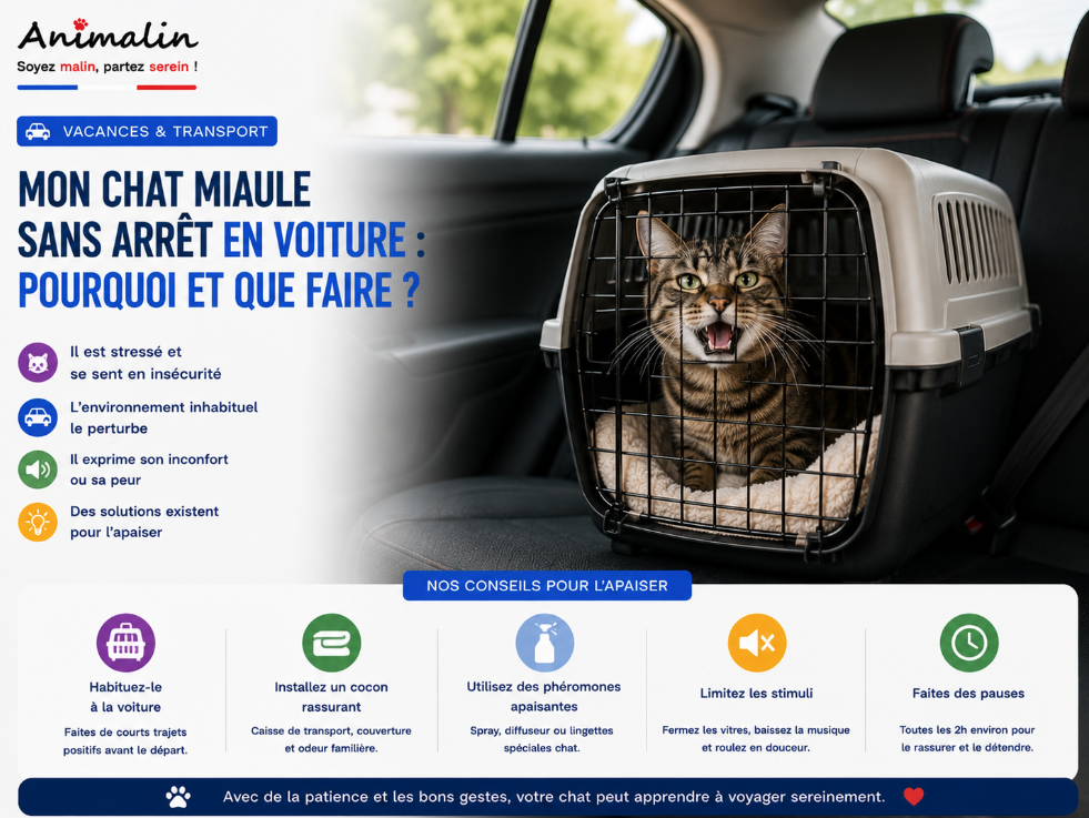 🐱 Mon chat miaule sans arrêt en voiture : pourquoi et que faire ?